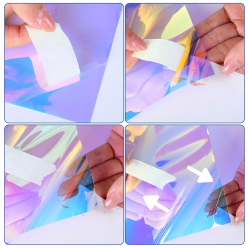 7 Pcs Iridescent Window Film, Self Adhesive Glass Films Holographic Window Film for DIY Christmas Party Home Decoration 11.8 Inch x7.8 Inch