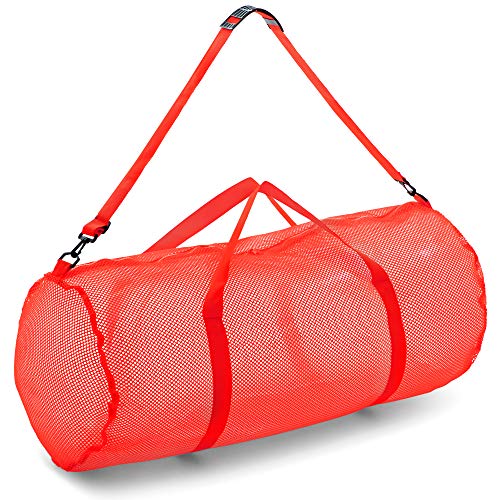 Champion Sports Mesh Duffle Bag – Oversized Breathable Gear Bag with Zipper & Shoulder Strap for Sports, Gym & Travel - color: Red