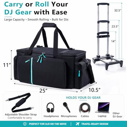 Rolling DJ Cable Bag with Wheels, DJ Equipment Bag with Laptop Compartment - color: Blue, size: With Wheels