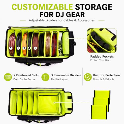 Rolling DJ Cable Bag with Wheels, DJ Equipment Bag with Laptop Compartment - color: Yellow, size: With Wheels