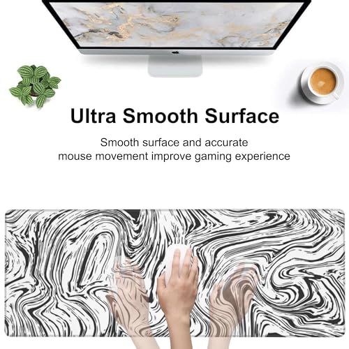 Black and White Marble Desk Mat,Large Abstract Marble Texture Gaming Keyboard Mouse Pad,Non-Slip Rubber Base Desk Pad Thick Stitched Edges Waterproof Mousepad Mouse Mat 31.5"x11.8" - color: White and Black Marble