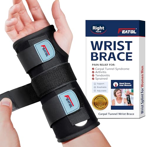 FEATOL Carpal Tunnel Wrist Brace Night Support, Adjustable Right Hand Brace - size: Medium/Large (Pack of 1), style: Right Hand -Black