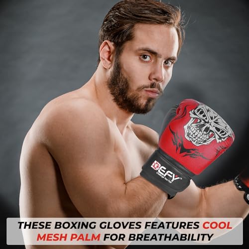 Defy Sports Boxing Gloves for Men and Women - Premium Quality Faux Leather Kick Boxing Gloves – Gel Infused Kickboxing Gloves with Thumb Support - Versatile Usage – Skull Model Design - size: 8 oz