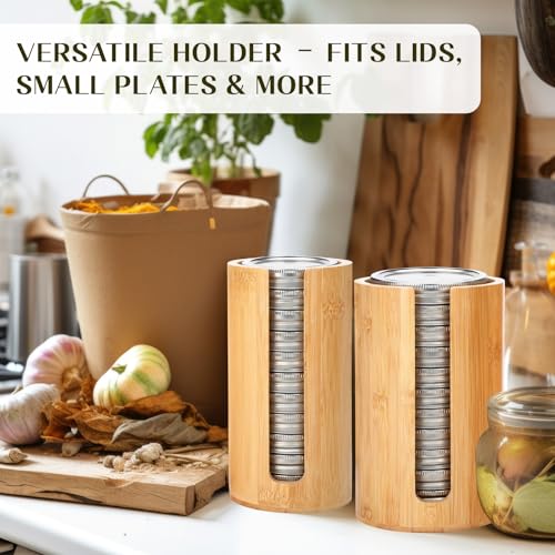 LemonRoad 4 Packs Mason Jar Lid Organizer Vertical Bamboo Storage Holder Fits Wide Mouth and Regular Mouth Mason Jar Accessories for Canning Lid Kitchen Rack Cabinet Organization (Single Sided Open) - style: Single Sided Open