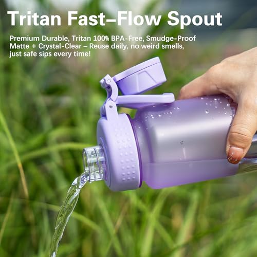 OLDLEY 32oz Frosted Clear Water Bottle, BPA-Free Tritan Plastic Reusable Water Bottle with Fast-Flow Spout Lid, Wide Mouth Leakproof Sports Drinking Bottle for Gym, School, Office, Travel,Amethyst - color: Amethyst