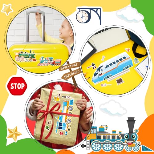 DUJAA 24 Sheets Train Stickers for Kids, Make Your Own Steam, Freight, Bullet Trolley Trains Stickers for Toddlers, Train Party Favors, DIY Craft Great Birthday Classroom Teacher Reward - style: Train