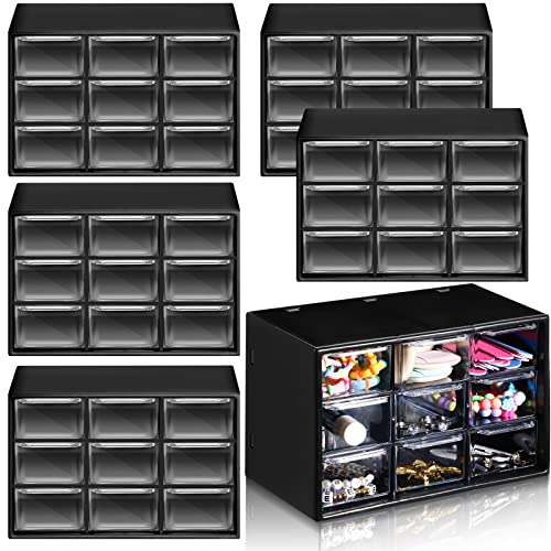 6 Pcs Mini Drawer Organizer Small Organizer with 9 Drawers Plastic Desktop Craft Storage Box for Office Home Room Jewelry Cosmetics Collection(Black) - color: Black