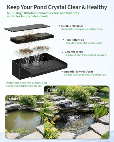 8inch Pond Waterfall Spillway with RGB LED Lights & 660GPH Pond Pump- APP/Remote Control, 304 Stainless Steel Pond Spillway with 9.8FT Tubing for Garden Ponds Landscape Water Features-P42DY - size: 8INCH with Remote Lights
