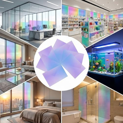7 Pcs Iridescent Window Film, Self Adhesive Glass Films Holographic Window Film for DIY Christmas Party Home Decoration 11.8 Inch x7.8 Inch