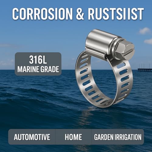 316L Stainless Steel Hose Clamps Marine Grade Corrosion Resistant Heavy Duty Clamps (14-27 mm, 5/8" - 1") 4Pcs - size: 14-27mm