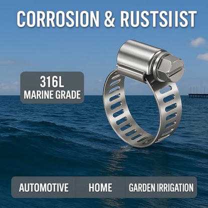 316L Stainless Steel Hose Clamps Marine Grade Corrosion Resistant Heavy Duty Clamps (14-27 mm, 5/8" - 1") 4Pcs - size: 14-27mm