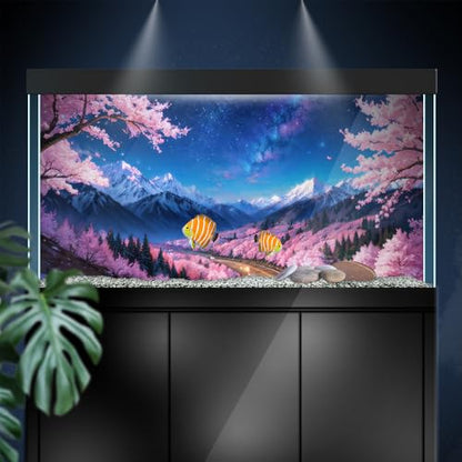Aquarium Background Stickers - Cherry Blossom, Mountain, Starry Fantasy Self-Adhesive Fish Tank Reptile Terrarium Decor Poster (45 x 30 cm / (17.7 x 11.8 inches)) - size: 45 x 30 cm / (17.7 x 11.8 inches)