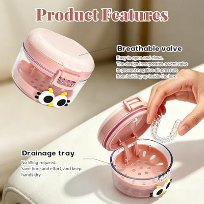 2-in-1 Denture Cleaning Case, No-Leak Soaking Cup, Portable Storage (Red) - color: Red