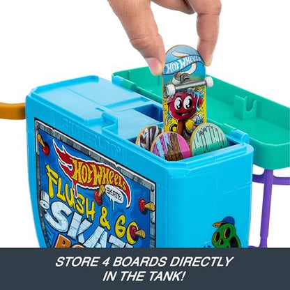 Hot Wheels Skate Fingerboard Flush & Go Skate Park with Toilet Theme, 1 Exclusive Board, 1 Pair of Shoes & Sticker Sheet
