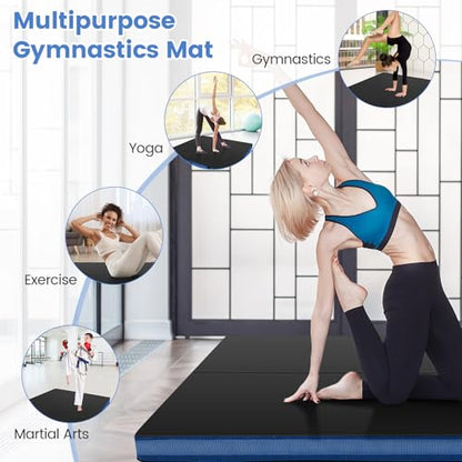 GYMAX 4' x 4' Folding Gymnastics Mat, 4" Thick Bi-Fold Exercise Tumbling Mat w/Carrying Handles, PU Leather Cover, Home Gym Mat for Aerobics Workout, Yoga, Stretching - color: Black