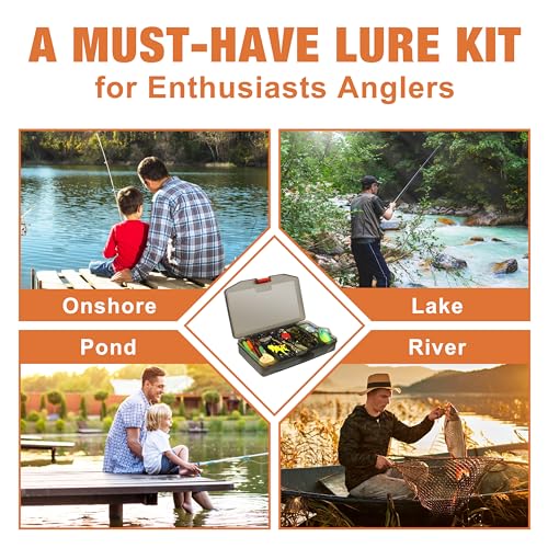 TRUSCEND Complete Fishing Accessories - Tackle Box with Tackle Included, Fishing Hooks, Jig Heads, Sinkers, Weights, Swivels, Snaps, Bobbers, Leaders - Fishing Gear Set for Bass Trout Panfish Walleye