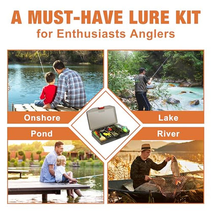 TRUSCEND Complete Fishing Accessories - Tackle Box with Tackle Included, Fishing Hooks, Jig Heads, Sinkers, Weights, Swivels, Snaps, Bobbers, Leaders - Fishing Gear Set for Bass Trout Panfish Walleye