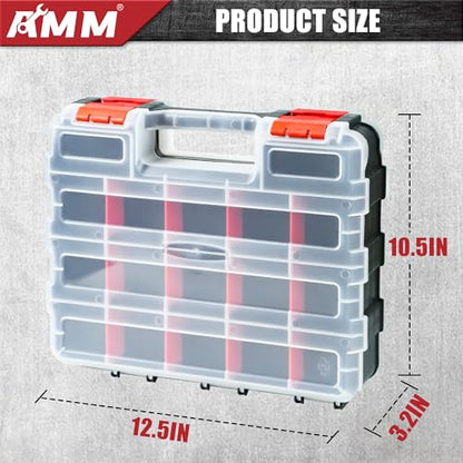 AMM Tool Box, Double Side Tool Box Organizer with 34 Compartments, Removable Dividers, Tackle Box Small Parts Screw Hardware Organizer for Screws, Nuts, Nails and Bolts (1 Piece, Red) - size: 1PC
