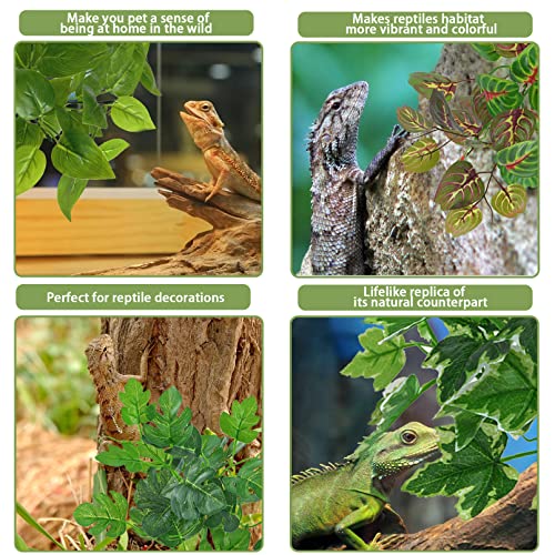 Reptile Terrarium Plants Hanging Artificial Lizards Habitat Climbing Decorations with Suction Cup Pets Tank Fake Green Plastic Ornament for Amphibians Bearded Dragons 6PCS…