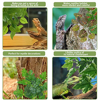 Reptile Terrarium Plants Hanging Artificial Lizards Habitat Climbing Decorations with Suction Cup Pets Tank Fake Green Plastic Ornament for Amphibians Bearded Dragons 6PCS…
