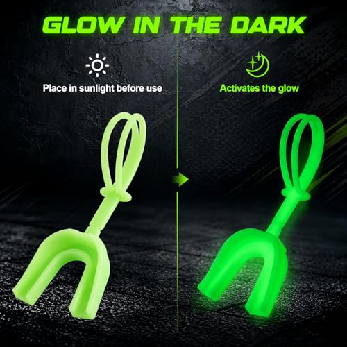 Dunzy 10 Pcs Football Mouth Guard with Strap - color: Glowing Green, size: Adult