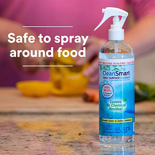 CleanSmart Daily Surface Cleaner and Pet-Safe Disinfectant, 16 oz (3 pack) | Hypochlorous Acid Spray Kills 99.9% of Viruses and Bacteria, No Harsh Residue, Food Contact Surface Sanitizer, No Rinse - size: 16 Fl Oz (Pack of 3)