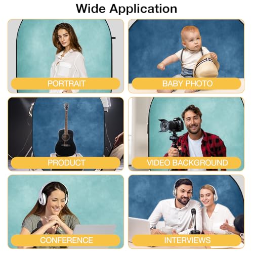 Kate Collapsible Backdrop Pop Up Photo Backdrops Blue Folded Background for Headshot, for Portrait Photography, for Video, 5x6.5ft