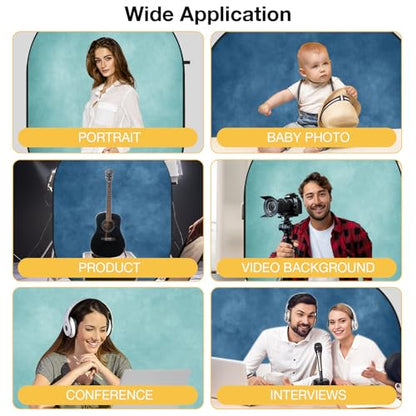 Kate Collapsible Backdrop Pop Up Photo Backdrops Blue Folded Background for Headshot, for Portrait Photography, for Video, 5x6.5ft