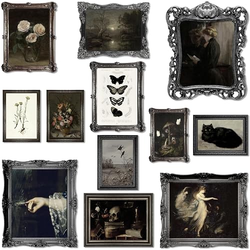 12 PCS Dark Academia Decor, Dark Moody Decor Aesthetic Pictures, Retro Maximalist Aesthetic, Moody gallery wall art, Wall Print for Bedroom, Colorful Boho Gallery Walls Prints for Bedroom Dorm (UNFRAMED) - color: Dark 4