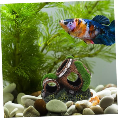 Holibanna Aquarium Decoration Resin Wine Barrel Ornament for Fish Tank Shrimp Cave Hideout and Aesthetic Decor for Betta Fish for Terrarium Garden and Aquatic Environments