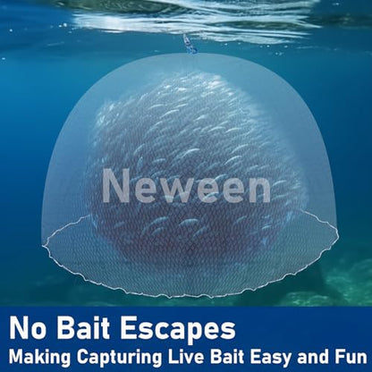 Neween Cast Net for Fishing with Shrimp Cage, American Freshwater Saltwater 3/4/5/6/7/8/9/10Ft Radius Casting Net Bait Trap Fish, Heavy Duty Zinc Sinker, 3/8 Inch Mesh Size - style: 5ft (150cm) Radius