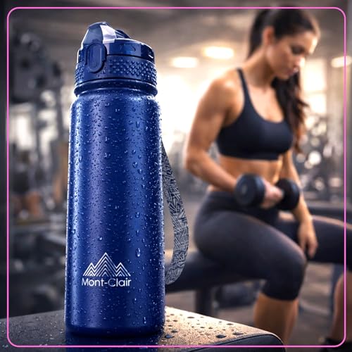 Stainless Steel Water Bottle 20oz with Straw, Insulated, Leakproof Lid - color: Dark Blue