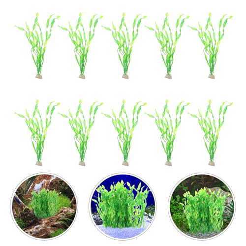 Kisangel 10pcs Artificial Fish Tank Plants Resin Underwater Kelp Grass Aquarium Landscape Decor Green for Freshwater Aquariums