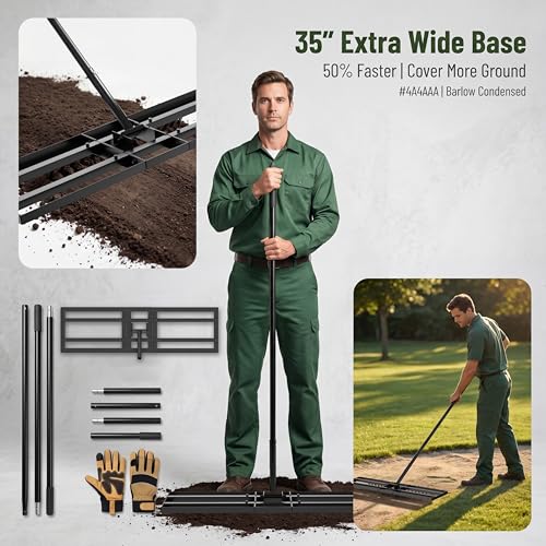 Lawn Leveling Rake - 35 x 10 Large Rake for Soil, Heavy Duty Yard Leveling Rake, 6.5FT Long Handle, 2mm Thickened Stainless Steel Lawn Leveler, Wide Ground Leveling Tool for Dirt and Sand, with Gloves - size: 35 inch