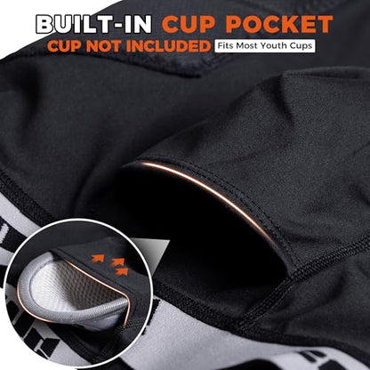 COOLOMG Youth Boys Baseball Sliding Shorts with Cup Pocket - color: Black(no cup), size: Small