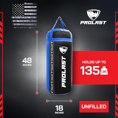 4Ft XL 135Lb Heavy Punching Kicking Bag for Adults, Boxing, MMA, Martial Arts, Muay Thai, Strength Training Equipment - color: Black / Blue, size: Unfilled