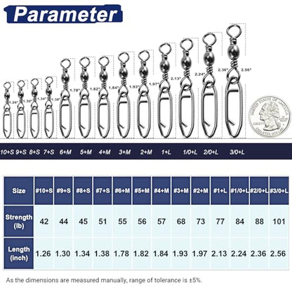 High Strength Fishing Swivels Stainless Clips Steel Snap Swivels Barrel Connector Saltwater Swivel Fishing Rolling Black Nickel - size: Size 7+S (51lb) 50 pcs