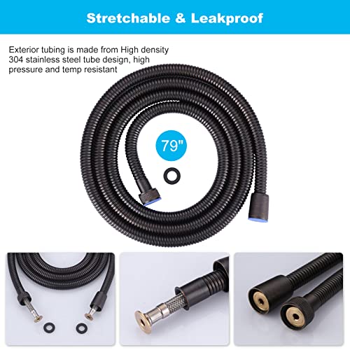 79 Inches Shower Hose Oil-Rubbed Bronze Finished, ALEASHA SUS 304 Stainless Steel Extra Long Shower Head Hose Replacement Handheld Shower Head Hose for Pet Bathroom Bathing Cleaning - color: Oil Rubbed Bronze, size: 79inch