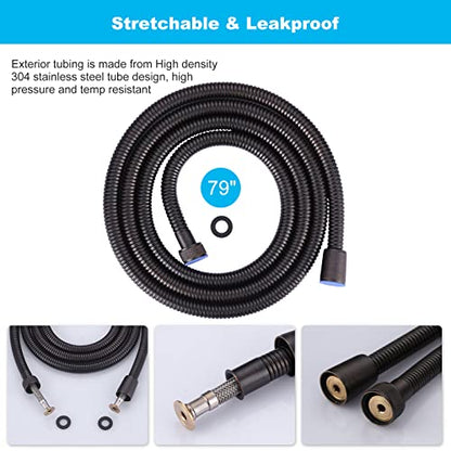 79 Inches Shower Hose Oil-Rubbed Bronze Finished, ALEASHA SUS 304 Stainless Steel Extra Long Shower Head Hose Replacement Handheld Shower Head Hose for Pet Bathroom Bathing Cleaning - color: Oil Rubbed Bronze, size: 79inch