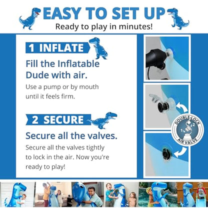 INFLATABLE DUDES Kids Punching Bag- Bop Bag | Sand-Base - color: Blue Raptor | Pre-filled with Sand, size: 47"