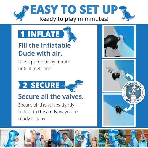 INFLATABLE DUDES Kids Punching Bag- Bop Bag | Sand-Base - color: Blue Raptor | Pre-filled with Sand, size: 47"