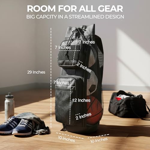 Mesh Sports Equipment Ball Bag with Shoulder Strap & Side Zipper | Heavy Duty Mesh, Side Zipper Access & Large Ball Capacity for Soccer, Basketball, Volleyball, Football, Training & Team Gear