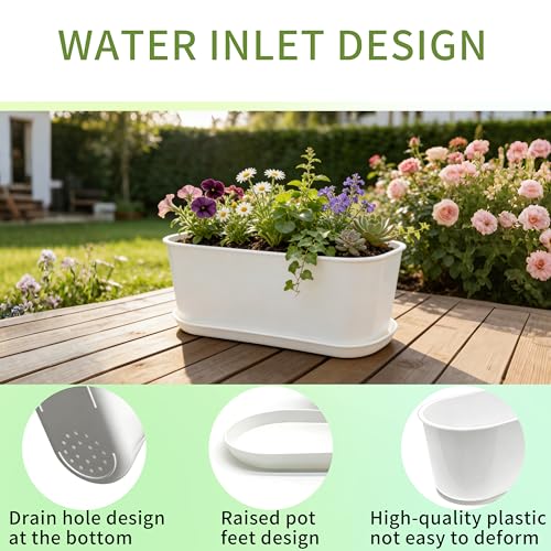 5-Pack White Herb Planter Box with Drip Trays, 8.5 Inch Small Oval Window Planters for Kitchen Sill, Indoor Outdoor, Perfect for Basil, Mint, Succulents, Flowers - size: 5 Pack