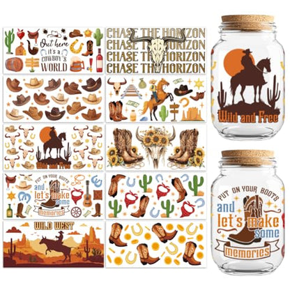 UV DTF Cup Wraps Transfer Stickers Western Cowboys Pattern, 10 Sheets Waterproof Custom Vinyl Transfer Sticker 16oz Coffee Glass Cup Tumbler Bottle Mug Decals for Men Women - style: Western Cowboys