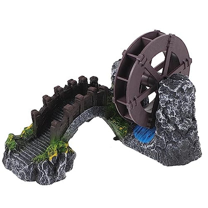 Outanaya DIY Handmade Mini Landscaping Bridge Water Wheel Oxygen Pump Aquarium Bridge Decor Fish Tank Supplies