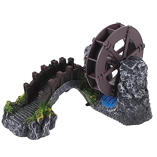 Outanaya DIY Handmade Mini Landscaping Bridge Water Wheel Oxygen Pump Aquarium Bridge Decor Fish Tank Supplies
