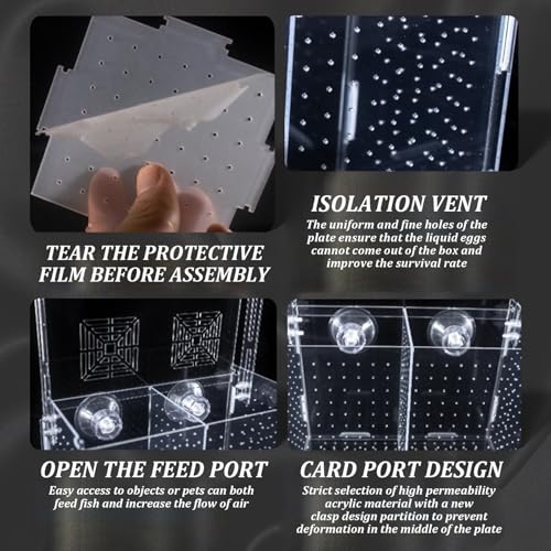 Breeding Box for Fish Tank, Fish Breeding Box, Transparent Insulation Breeder 8x4x4 Detachable Acrylic Small Tank with Suction Cups for Shrimp, Clown, Guppy