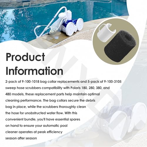 2 Pack 9-100-1018 Pool Cleaner Bag Collar Compatible with Polaris Pool Cleaners Model 180 280 380 480 3900 Bag Collar and Sweep Hose Scrubber Replacement Set