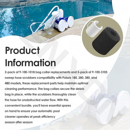 2 Pack 9-100-1018 Pool Cleaner Bag Collar Compatible with Polaris Pool Cleaners Model 180 280 380 480 3900 Bag Collar and Sweep Hose Scrubber Replacement Set