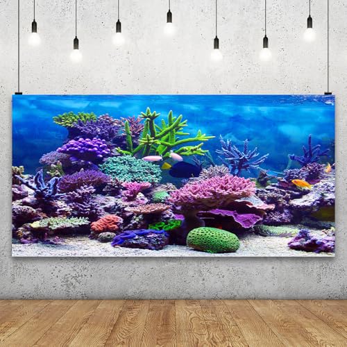 15x8ft Under The Sea Backdrop Underwater Seascape Coral and Fish Aquarium Large Photography Background Marin Ocean Diving Atoll Reef Summer Birthday Adult Portrait Photoshoot Studio Props - size: 15x8ft